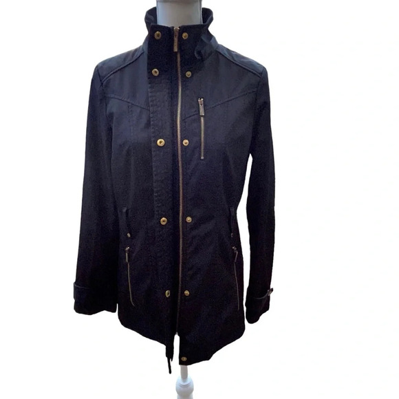 Michael Kors Women’s Black Utility Jacket with Gold Hardware Size Medium - Picture 2 of 15